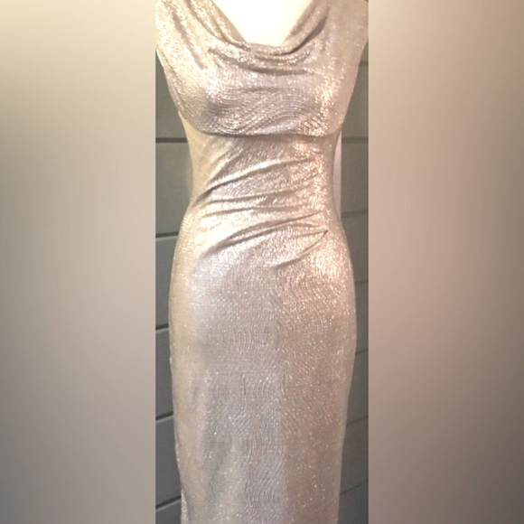 Lauren Ralph metallic white gold ruched & draped Neck Holiday Dress NEW RE$299 S - Picture 15 of 15
